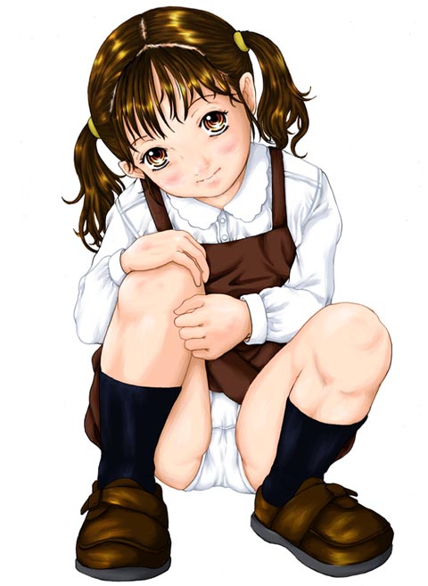 1girl black_legwear loli panties pantyshot pantyshot_(squatting) socks solo squatting takei_shikin underwear white_panties
