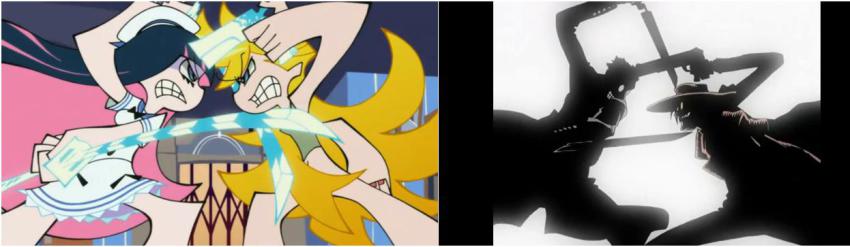 alexander_anderson alucard_(hellsing) comparison dual_wielding gun hellsing panty_&_stocking_with_garterbelt panty_(psg) stocking_(psg) sword weapon