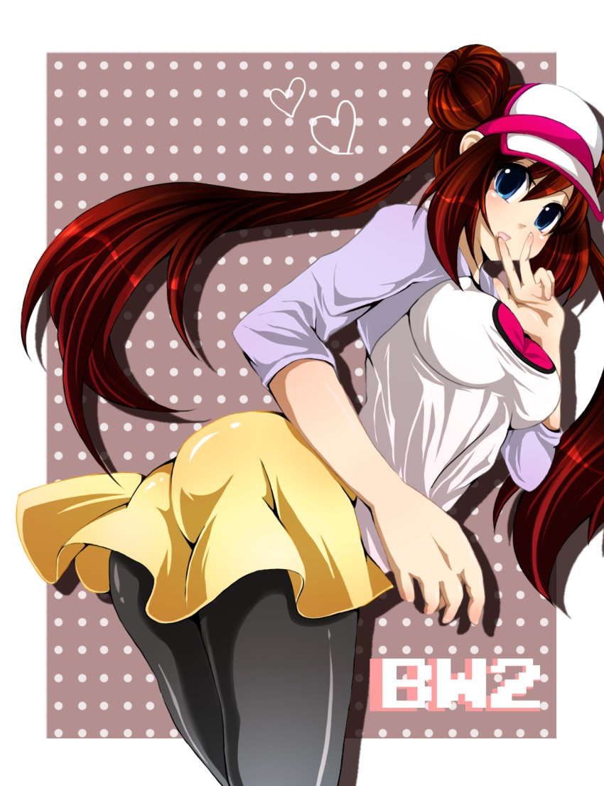 10s ass blue_eyes breasts brown_hair highres mei_(pokemon) pantyhose pokemon pokemon_(game) pokemon_bw2 skirt visor