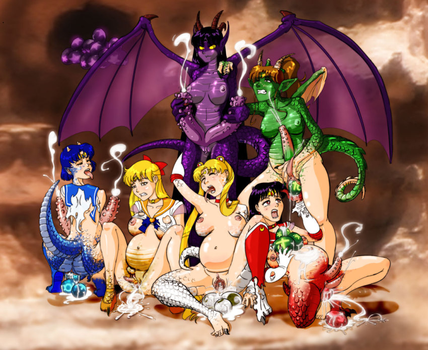 aino_minako bishoujo_senshi_sailor_moon dark_kaminari dragon egg_laying extra_penises futanari hino_rei kino_makoto mizuno_ami monster_girl multiple_penises penis sailor_jupiter sailor_mars sailor_mercury sailor_moon sailor_venus transformation tsukino_usagi