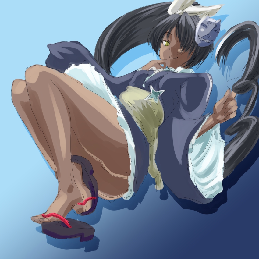 black_hair dark_skin highres japanese_clothes kimono long_hair mask master_nemesis ponytail smile tagme to_love-ru to_love-ru_darkness yellow_eyes yukata