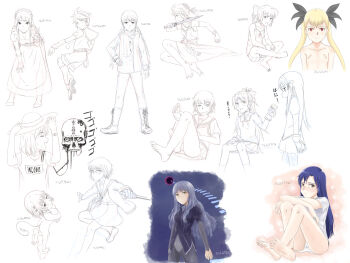1boy 6+girls :> ahoge akemi_homura akiyama_mio alternate_costume annotated bandaid bandaids_on_nipples barefoot ben-tou blonde_hair blue_hair boots bow breast_hold breasts caren_hortensia casual chopsticks cleavage collage cross-laced_footwear crossover dance_in_the_vampire_bund demon_tail downblouse drawfag dress enmaided fate/extra fate/hollow_ataraxia fate/stay_night fate_(series) feet flat_chest flower glasses hair_bow hair_flower hair_ornament hairclip hat highres hirasawa_yui idolmaster jewelpet_(series) jewelpet_twinkle k-on! kagamine_len kisaragi_chihaya knife lace-up_boots leaning_forward lineart long_hair mahou_shoujo_madoka_magica maid mina_tepes momo_velia_deviluke monica_adenauer mouth_hold multiple_girls nagato_yuki no_legwear no_pants nude panties pantyhose pantyshot pantyshot_(sitting) pasties pocky red_eyes saber saber_extra sakura_kyouko sakura_monica school_uniform serafuku sitting soles spread_toes tail to_love-ru to_love-ru_darkness toenails toes twintails underwear v vocaloid warhammer_40k white_panties yakitate!!_japan yarizui_sen yellow_eyes