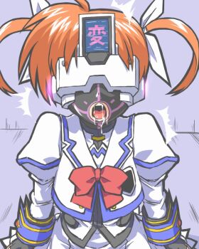  1girl lyrical_nanoha open_mouth orange_hair saliva to-gnaniwa translated 
