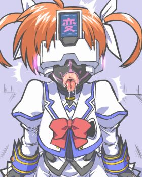  1girl lyrical_nanoha open_mouth orange_hair saliva to-gnaniwa tongue tongue_out translated 
