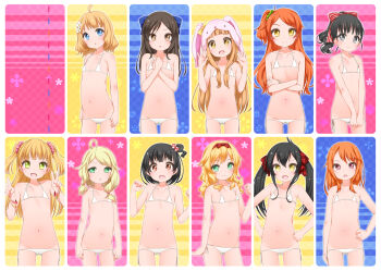  6+girls ahoge animal_ears animal_hat bandai_namco bangs bare_shoulders bikini black_eyes black_hair blonde_hair blue_eyes blunt_bangs blush bow bracelet brown_eyes brown_hair bunny_ears cameltoe crossed_arms double_v flat_chest flower fukuyama_mai green_eyes hair_bobbles hair_bow hair_flower hair_ornament hair_ribbon hairband half_updo hand_on_hip hands_on_hips hat highres ichihara_nina idolmaster idolmaster_cinderella_girls idolmaster_million_live! jewelry jougasaki_rika loli lolita_hairband long_hair looking_at_viewer low_twintails lowleg lowleg_bikini matoba_risa micro_bikini multiple_girls nakatani_iku navel one_side_up oogami_tamaki open_mouth orange_hair ponytail purple_eyes ribbon sakurai_momoka scrunchie short_hair shouji_ayumu side-tie_bikini side_ponytail smile suou_momoko swimsuit tachibana_arisu twintails two_side_up v white_bikini white_swimsuit yellow_eyes yusa_kozue yuuki_haru 
