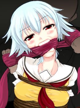 1girl bdsm ben-tou blue_hair bondage bound cleave_gag gag gagging saliva school_uniform tagme woto8 yarizui_sen