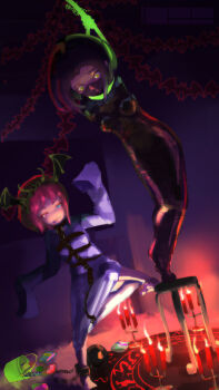  1=2 2girls bdsm bondage bucket candle chair hairband harness improvised_gag multiple_girls mummification noose peril predicament_bondage 