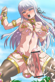 1girl breasts dance danganronpa futanari kirigiri_kyouko large_breasts large_penis long_hair motion_blur penis to-gnaniwa white_hair