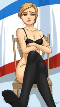  blonde_hair bottomless bra feet legs natalia_poklonskaya thighhighs underwear 