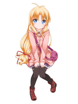  1girl absurdres aquaplus_(company) blonde_hair blue_eyes highres kashiwagi_hatsune kizuato long_hair looking_at_viewer pantyhose shouji_ayumu smile solo 