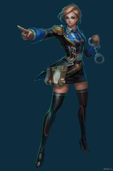 blue_eyes cuffs game handcuffs natalia_poklonskaya official_artwork prime_world simple_background uniform