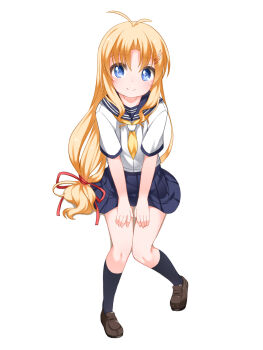  1girl absurdres aquaplus_(company) blonde_hair blue_eyes highres kashiwagi_hatsune kizuato long_hair looking_at_viewer school_uniform serafuku shouji_ayumu smile solo 