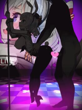 1boy 1girl animal_ears animated animated_gif anus ass back-seamed_legwear black_legwear blush bouncing_breasts breasts breasts_outside bunny_ears bunny_tail bunnysuit censored clothed_female_nude_male doggystyle heart heart-shaped_pupils held_up hetero high_heels kantai_collection kashima_(kantai_collection) kuro_chairo_no_neko large_breasts leotard leotard_aside mosaic_censoring nipples open_mouth pantyhose penis pole pussy seamed_legwear sex stripper_pole symbol-shaped_pupils tail torn_clothes torn_pantyhose torso_grab vaginal wavy_mouth