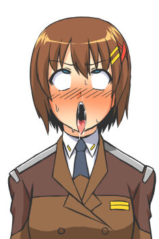  ahegao blue_eyes blush lyrical_nanoha mahou_shoujo_lyrical_nanoha_strikers mouth short_hair sweat to-gnaniwa uniform yagami_hayate 