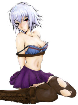 1girl arm_behind_back bare_shoulders bdsm ben-tou bondage bound breasts cleavage female rope solo thighhighs yarizui_sen