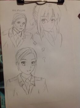  ahoge bangs dress_shirt fate/stay_night fate_(series) fusion hair_bun hair_ribbon hair_up looking_at_viewer military military_uniform natalia_poklonskaya necktie parted_bangs real_life ribbon russian saber shirt short_hair simple_background smile uniform 