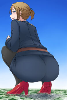  blazer blue_eyes crimea giantess high_heels natalia_poklonskaya pantyhose skirt squatting suit 