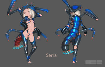  1=2 1girl copyright_request from_behind grey_background loli looking_at_viewer monster_girl navel shrimp simple_background solo standing 