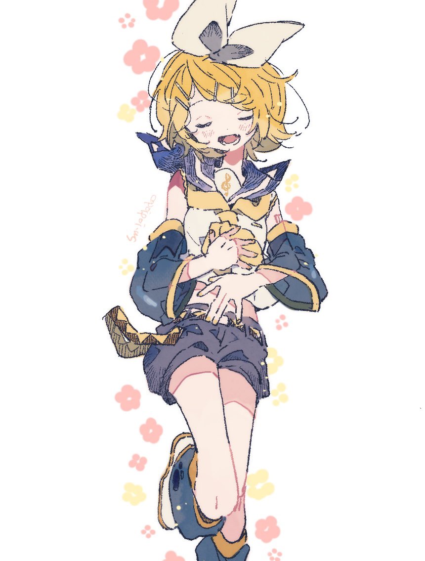 hazime, kagamine rin, vocaloid, 1girl, bare shoulders, belt, black leg