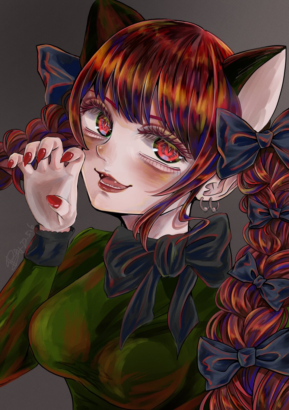 Kaenbyou rin touhou highres 1girl animal ears black bow bow