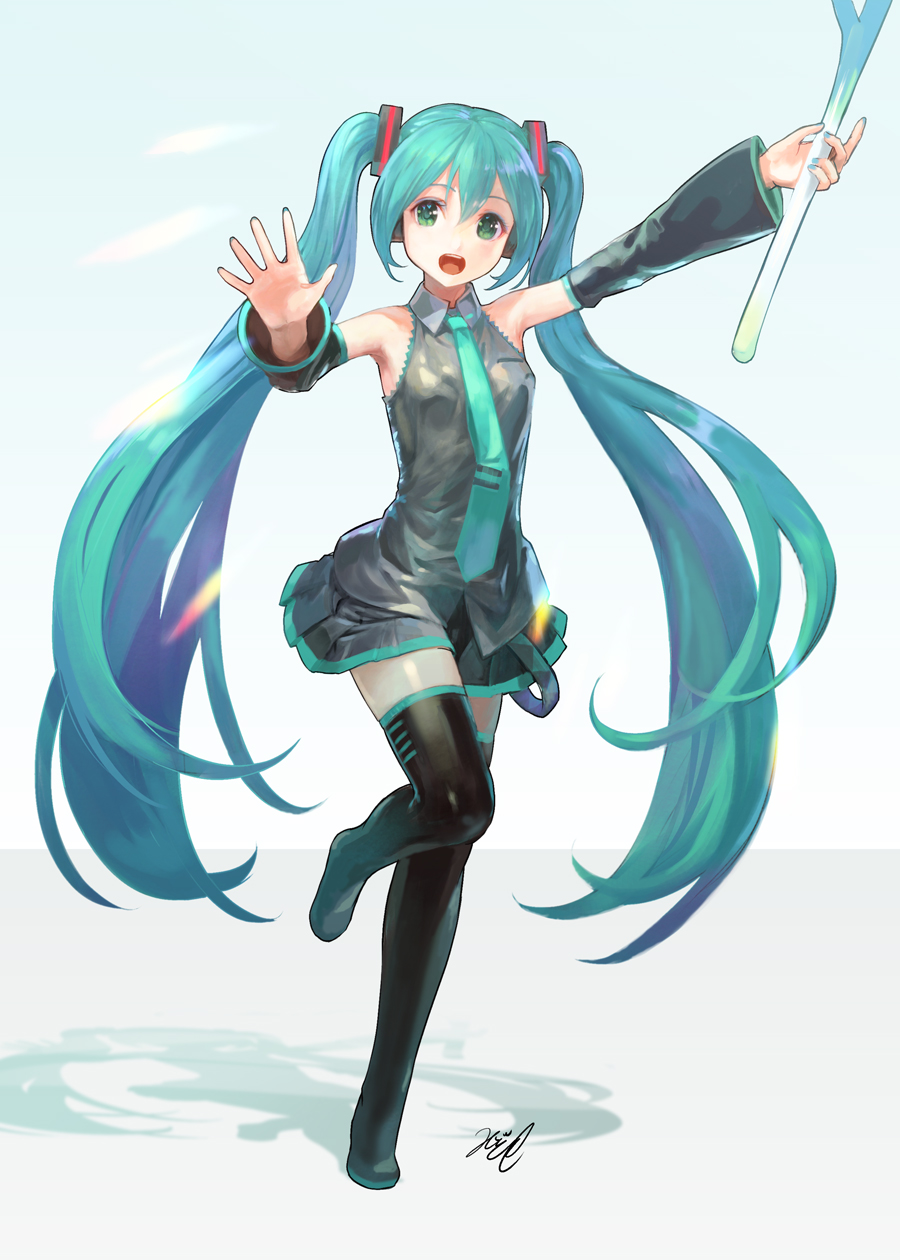 mizore akihiro, hatsune miku, vocaloid, highres, 1girl, d, aqua hair