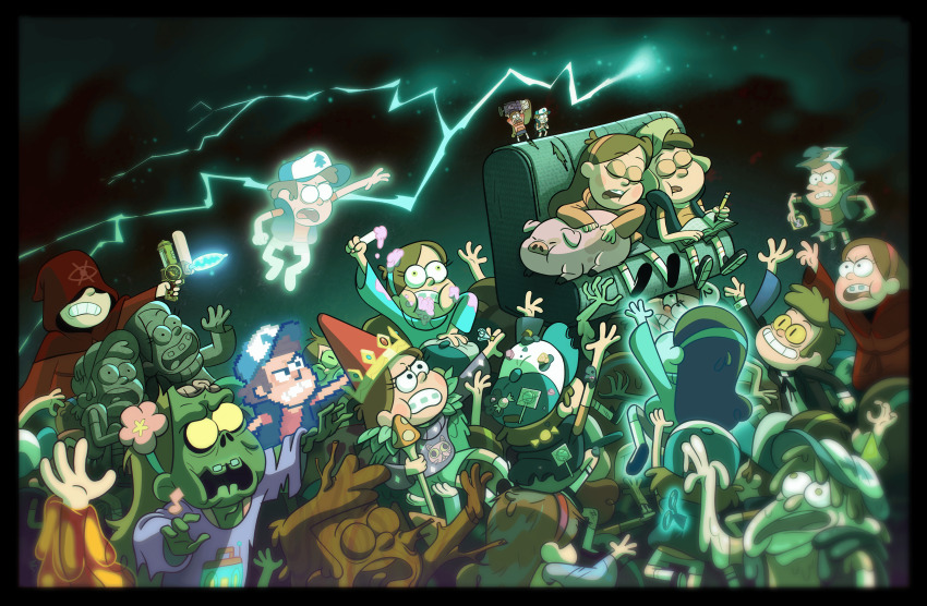 bill cipher, bipper, dipper pines, mabel pines, waddles, disney