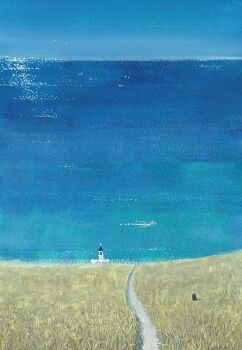  blue_sky boat building cat church commentary_request goma_ramen_(gomaramen888) grass highres horizon no_humans ocean original path road scenery sky watercraft 