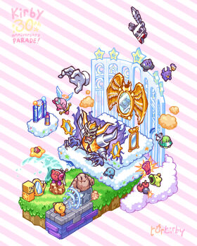 ! !! aiming angel_wings anniversary apple arrow_(projectile) blockin bomb bow_(weapon) cellphone character_name claws closed_eyes closed_mouth cloud copy_ability copyright_name crack crescent cupid_kirby dark_meta_knight dark_mind dimension_mirror disembodied_hand english_text explosive fighter_kirby floating flying food fruit golem golem_(kirby) grass halo headband highres holding holding_arrow holding_bow_(weapon) holding_paintbrush holding_phone holding_weapon horns inhaling kirby kirby_&amp;_the_amazing_mirror kirby_(series) lit_fuse master_hand meta_knight minny mirra_(kirby) mirror nintendo o_o on_cloud on_rock open_mouth paint_on_body paintbrush phone prank_(kirby) radar_dish rayman_limbs reflective_surface roly-poly_(kirby) shadow_kirby smile snooter_(kirby) spray_paint standing standing_on_one_leg star_(symbol) star_block striped_background super_smash_bros. sweatdrop teeth torkirby two-tone_background ufo_kirby v-shaped_eyes warp_star water waves weapon white_headband wings