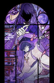  1boy 1girl arm_at_side arm_up armor bird blunt_bangs blunt_ends bow closed_eyes clothing_cutout commentary_request egasumi eyelashes facing_to_the_side feathers fingernails fire flower genshin_impact hair_flower hair_intakes hair_ornament hand_up highres hip_vent japanese_armor japanese_clothes kariginu kimono kote kurokote layered_sleeves leaf long_sidelocks long_sleeves maple_leaf mitsudomoe_(shape) mother_and_son multiple_torii obi obscured open_hand pants pelvic_curtain pom_pom_(clothes) puppet_strings purple_bow purple_flower purple_hair purple_kimono purple_sash purple_sleeves purple_veil raiden_shogun sash scaramouche_(genshin_impact) scaramouche_(kabukimono)_(genshin_impact) scene_reference see-through_clothes see-through_veil side_cutout sidelocks single_sidelock string teardrop tomoe_(symbol) torii veil w02_14 white_pants white_sleeves wide_sleeves wispy_bangs yellow_feathers 