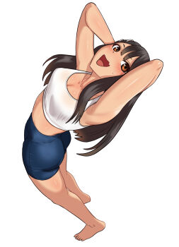  armpits ass black_hair breasts dark-skinned_female dark_skin full_body highres legs long_hair nagatoro_hayase shorts  rating:Explicit score:23 user:ahegahotwhorespa