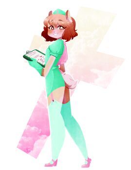  artist_request clipboard furry furry_female garter_belt gloves hat ivy_the_wolfcat latex latex_gloves looking_back nurse nurse_cap smile tail thighhighs  rating:General score:1 user:MunkDonalds