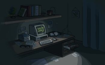  animated book computer computer_keyboard computer_mouse digimon drawer glasses no_humans tagme vase video  rating:General score:1 user:Chaos11