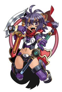  animal_ears braid breasts fang matsuhime_mujina non-web_source purple_eyes purple_hair scarf shinrabanshou short_hair small_breasts sword tail weapon 