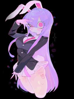 1girl animal_ears blush breasts highres long_hair long_sleeves looking_at_viewer necktie purple_hair rabbit_ears red_eyes red_necktie reisen_udongein_inaba shirt skirt solo thighhighs thighs touhou usa37107692 very_long_hair rating:Sensitive score:6 user:danbooru