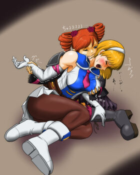  2girls amy_sorel cassandra_alexandra defeat doryu0 energy_drain grabbing_another's_breast grabbing_from_behind groping highres kiss kissing_neck multiple_girls ryona soul_calibur tagme yuri 
