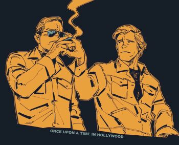  >:( 2boys adjusting_eyewear arm_at_side black_shirt blue_theme brad_pitt breast_pocket buttons cigarette cliff_booth commentary_request copyright_name crying dam_(okdam3) dark_background dress_shirt english_text fingernails frown furrowed_brow highres holding holding_cigarette leonardo_dicaprio light_smile long_sleeves looking_at_another male_focus monochrome multiple_boys once_upon_a_time_in_hollywood open_clothes open_shirt orange_theme pocket rick_dalton sad shirt simple_background smile smoke smoking sunglasses tears upper_body wrinkled_skin 