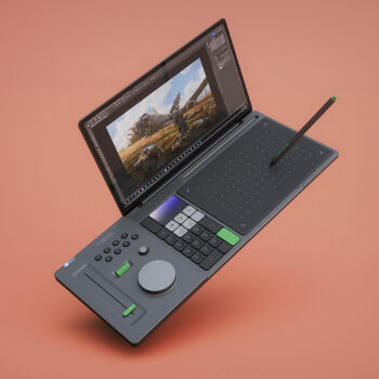  absurdres adobe_photoshop dial drawing_tablet highres kentaro_kameda microsoft_windows mozilla_firefox object_focus orange_background original screen stylus 