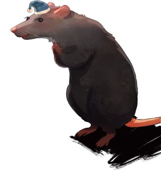  angela_he animal_focus english_text from_side hat highres looking_at_viewer mouse_(animal) nightcap no_humans non-web_source official_art own_hands_together painterly standing stop_burying_me_alive_beautiful! text_focus transparent_background 