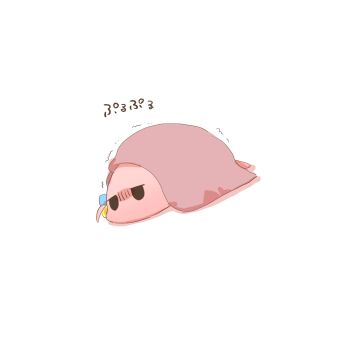  bocchi_the_rock! commentary_request cube_hair_ornament full_body gotoh_hitori gotoh_hitori_(tsuchinoko) hair_ornament jitome no_humans rebecca_(keinelove) simple_background solo trembling under_covers white_background 