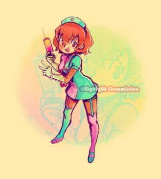  bad_tag commission eightyuh freckles garter_belt gloves hat humanization ivy_the_wolfcat latex latex_gloves nurse nurse_cap red_hair syringe thighhighs vitiligo watermark  rating:General score:1 user:MunkDonalds