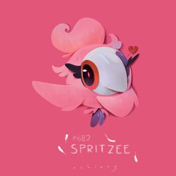  artist_name ashionglee character_name commentary english_commentary eyelashes feathers full_body gen_6_pokemon heart nintendo no_humans one_eye_closed pink_background pink_theme pokedex_number pokemon pokemon_(creature) pokemon_focus simple_background solo spritzee 