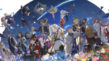  6+boys 6+girls absurdly_long_hair absurdres adjusting_eyewear ahoge annotated arm_behind_back arm_up arms_up axe back-to-back backpack bag bald basket battle_axe beard belt black_belt black_coat black_dress black_gloves black_hair black_robe blonde_hair blue_butterfly blue_capelet blue_cloak blue_dress blue_scarf book braid braided_ponytail brothers brown_eyes brown_hair bug butterfly cape capelet carrying carrying_over_shoulder cheek_pinching child chocolate_donut cigarette clenched_hand cloak closed_eyes clothing_cutout coat commentary_request day denken_(sousou_no_frieren) donut double-sided_axe double_bun double_v dress dunste_(sousou_no_frieren) dutch_angle dwarf eating edel_(sousou_no_frieren) ehre_(sousou_no_frieren) eisen_(sousou_no_frieren) elf escape_golem_(sousou_no_frieren) everyone eyepatch facial_hair fake_horns falling_petals falsch_(sousou_no_frieren) fern_(sousou_no_frieren) field fighting fingerless_gloves flamme_(sousou_no_frieren) floating floating_hair flower flower_field flying food formal_clothes frieren fur-trimmed_jacket fur_trim genau_(sousou_no_frieren) glasses glint gloves golem gorilla_(sousou_no_frieren) grabbing_another's_hair grandfather_and_granddaughter green_eyes green_hair grey_coat grey_hair hair_between_eyes hair_bun hair_ornament half_updo hand_on_another's_head hand_up hands_up head_wreath heart heiter helmet highres himmel_(sousou_no_frieren) holding holding_another's_hair holding_axe holding_basket holding_book holding_cigarette holding_donut holding_food holding_polearm holding_sword holding_weapon horned_helmet horns insect jacket kanne_(sousou_no_frieren) kneeling kraft_(sousou_no_frieren) land_(sousou_no_frieren) lange_(sousou_no_frieren) laufen_(sousou_no_frieren) lawine_(sousou_no_frieren) lernen_(sousou_no_frieren) long_beard long_hair lying mage_staff meteor_shower methode_(sousou_no_frieren) mimic mimic_chest monocle multiple_boys multiple_girls mustache old old_man on_ground on_side one_eye_closed orange_hair orden_(sousou_no_frieren) own_hands_together pantyhose parted_bangs petals piggyback pinching pink_hair planted planted_sword planted_weapon pointy_ears polearm ponytail profile purple_eyes purple_hair red_cloak red_hair red_jacket richter_(sousou_no_frieren) robe sand sash scarf scharf_(sousou_no_frieren) sein's_brother_(sousou_no_frieren) sein_(sousou_no_frieren) sense_(sousou_no_frieren) serie_(sousou_no_frieren) shooting_star shoulder_cutout siblings single_braid sitting sleeping sleeping_upright smile smoking smug sousou_no_frieren sparkle spear staff stark_(sousou_no_frieren) stoltz_(sousou_no_frieren) straight_hair suit sword sword_village_chief_(sousou_no_frieren) tassel tassel_hair_ornament thick_beard ton_(sousou_no_frieren) twilight twintails ubel_(sousou_no_frieren) v ve_0ekaki very_long_hair voll_(sousou_no_frieren) weapon white_cape white_capelet white_cloak white_coat white_dress white_hair winter_clothes wirbel_(sousou_no_frieren) 