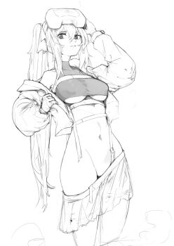  1girl breasts expressionless girls'_frontline girls'_frontline_2:_exilium groin headset i_bucket lenna_(girls'_frontline_2) looking_at_viewer monochrome navel skirt tagme torn_clothes ump9_(girls'_frontline) underboob  rating:Sensitive score:8 user:boznsj3