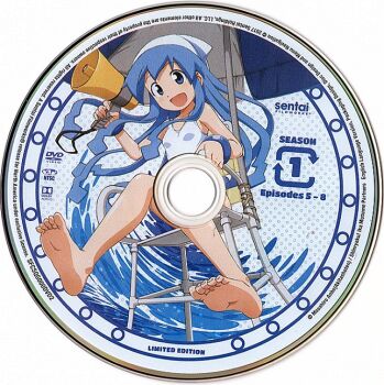  1girl barefoot blue_eyes blue_hair bracelet cd chair cover dvd_(object) dvd_logo feet hat ikamusume ishikawa_masakazu jewelry lifeguard_chair logo looking_at_viewer megaphone official_art one-piece_swimsuit open_mouth rope shinryaku!_ikamusume sitting soles solo source_request squid squid_girl swimsuit tentacle_hair tentacles toes umbrella  rating:General score:3 user:OmechaEditor