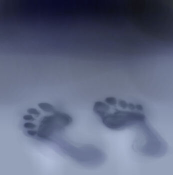  absurdres floor footprints gradient_background grey_background highres lei_abu no_humans original 