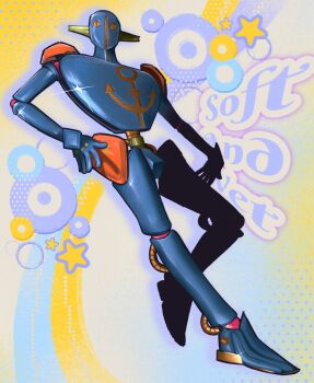  1other anchor_print blue_skin character_name colored_skin full_body hand_on_own_hip hashtag-only_commentary highres humanoid_robot jojo_no_kimyou_na_bouken jojolion looking_at_viewer no_humans other_focus robot sabaphim science_fiction soft_&amp;_wet solo sparkle stand_(jojo) star_(symbol) 