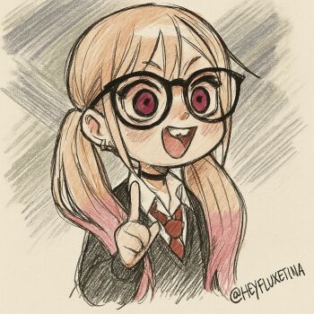  1girl blonde_hair flat_chest glasses kitagawa_marin necktie nerd_emoji sono_bisque_doll_wa_koi_wo_suru teeth twintails  rating:General score:10 user:Ronin_019