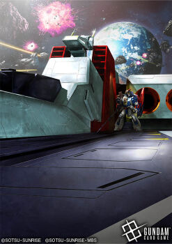  aeug argama asteroid battle beam_rifle commentary_request copyright_notice debris earth_(planet) energy_beam energy_gun explosion firing gundam gundam_card_game landing_bay liftoff logo mecha mecha_focus mobile_suit official_art planet realistic robot science_fiction shield space spacecraft sunrise_(company) tsubasansan v-fin weapon zeta_gundam zeta_gundam_(mobile_suit) 