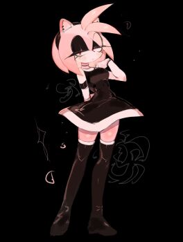  1girl amy_rose animal_ears armband black_armband black_choker black_dress black_eyeshadow black_footwear black_hairband boots breasts choker dress ear_piercing eyeshadow furry furry_female hairband hedgehog_girl highres looking_at_viewer makeup piercing pink_fur pink_hair quill red_eyes short_tail small_breasts sonic_(series) spiked_hair tail usa37107692  rating:General score:33 user:Zbidiboui