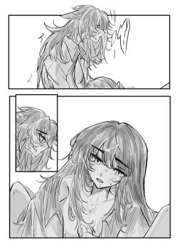  2girls 4711_(xx) animal_ears blunt_bangs blush breasts chinese_commentary clenched_teeth close-up closed_eyes closed_mouth collarbone collared_shirt commentary_request couple cum cum_on_body facial fellatio fox_ears fox_girl from_behind from_side futa_with_female futanari genshin_impact hair_between_eyes highres large_breasts long_hair looking_down lower_body monochrome multiple_girls navel nude open_clothes open_mouth oral penis pov raiden_shogun sex shirt stomach sweatdrop teeth upper_body yae_miko 